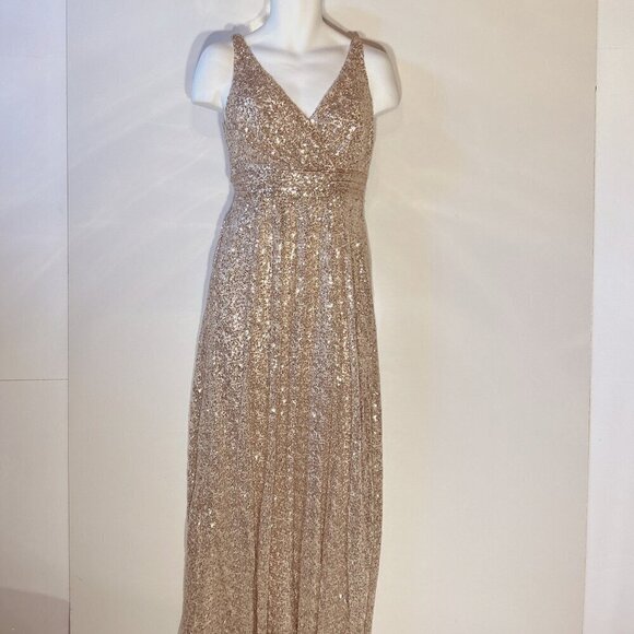 David's Bridal SZ 6 Gold Grecian Sequin Formal glamour party formal prom wedding - Picture 8 of 15